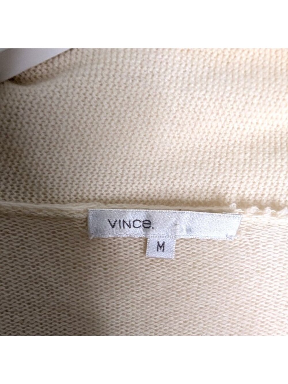Vince Cashmere Open-Front Cardigan Ribbed Sleeves Split Panel Cream Sz M - Picture 3 of 11